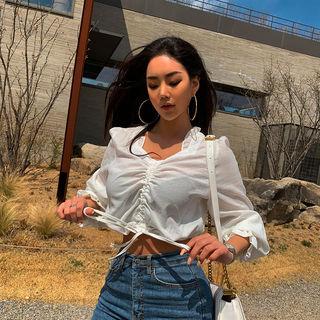 Frilled-detail Drawstring-waist Cropped Top