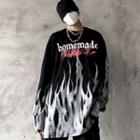 Lettering Flame Print T-shirt