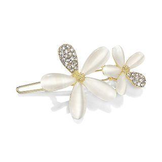 Flower Cat Eye Stone Rhinestone Alloy Hair Clamp Gold - One Size