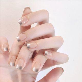 Gradient Faux Nail Tips X53 - Silver & Nude - One Size
