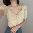 Sweetheart Neckline Puff-sleeve Knit Top