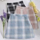 High-waist Tweed Plaid A-line Skirt