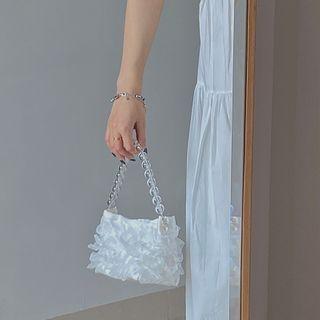 Beaded Ruffled Mini Handbag White - One Size