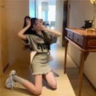 Elbow-sleeve Letter Print T-shirt / Mini Skirt