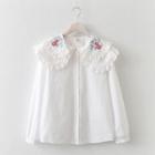 Layered Collar Floral Embroidered Blouse White - One Size
