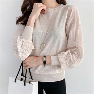 Sheer-sleeve Lightweight Sweater