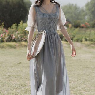 Sheer Short-sleeve Midi Dress