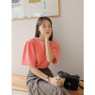 Puff-shoulder Napped Jacquard Top