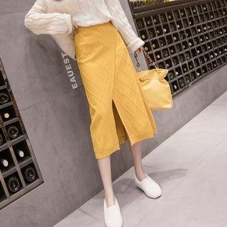 High-waist Plaid Split Hem Skirt
