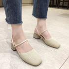 Knit Strappy Block Heel Sandals