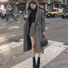 Set: Plaid Double-breasted Midi Coat + Mini A-line Skirt