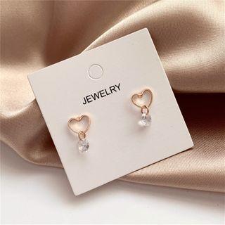 Alloy Heart Rhinestone Dangle Earring 1 Pair - Stud Earring - As Shown In Figure - One Size
