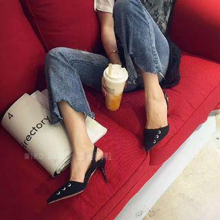 Kitten-heel Pointy Lace-up Sandals