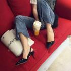 Kitten-heel Pointy Lace-up Sandals