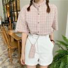 Short-sleeve Plaid Shirt Pink - One Size