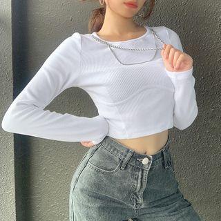 Chain-accent Long-sleeve Slim-fit Top