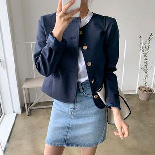 Round-neck Button-trim Jacket