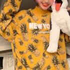 Mock Neck Pineapple Print Sweatshirt