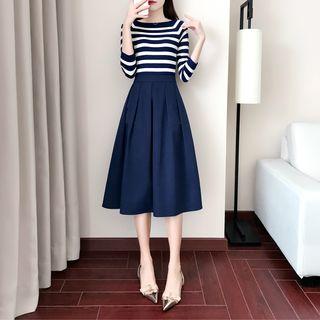 Set: Striped Sweater + A-line Midi Skirt