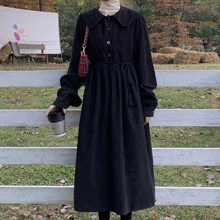 Lantern Sleeve Plain Peter Pan Collar Midi Dress