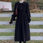 Lantern Sleeve Plain Peter Pan Collar Midi Dress
