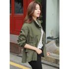 Zip-detail Drawstring-waist Military Jacket