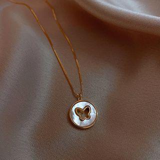 Shell Butterfly Pendant Necklace 1 Piece - As Shown In Figure - One Size