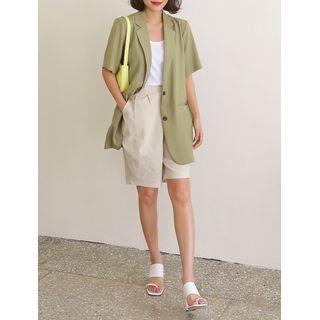 Band-waist Linen Bermuda Shorts