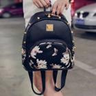 Studded Floral Print Faux-leather Backpack