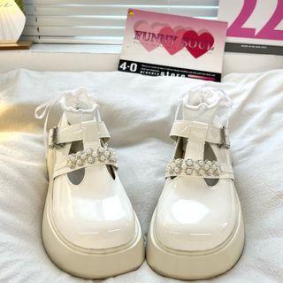 Faux Pearl T-strap Platform Shoes