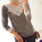 Fuax-pearl Crochet-trim Top