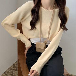 Round-neck Asymmetrical Hem Long-sleeve Knit Top