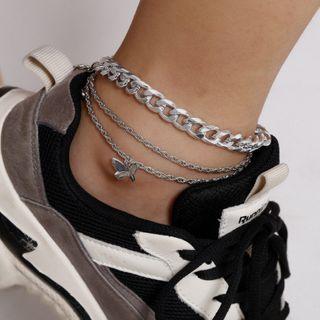 Set Of 3: Chain Anklet + Butterfly Anklet
