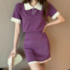 Knit Short-sleeve Polo Shirt / Pencil Skirt