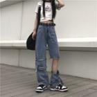 High-waist Zip Belted Detachable Wide-leg Jeans