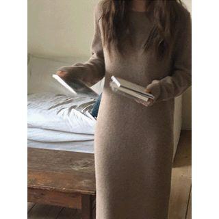 Round-neck Ribbed Wool Blend Dress