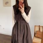 Long-sleeve T-shirt / Tie-front Midi Overall Dress
