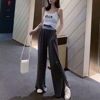 Spaghetti Strap Letter Top / Wide-leg Pants