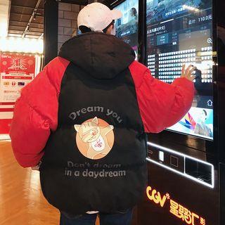 Cat Print Hooded Raglan Padded Jacket