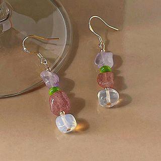 Faux Crystal Drop Earring C-915 - 1 Pair - Gold & White & Pink - One Size