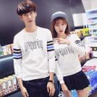 Couple Matching Letter Stripe Pullover