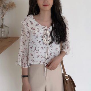 Set: 3/4-sleeve Chiffon Top + Camisole Top