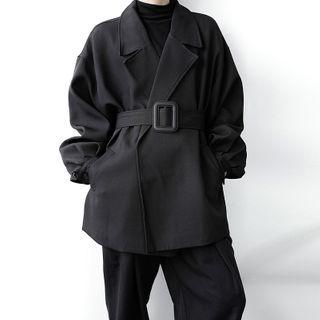Tie-waist Notch Lapel Jacket