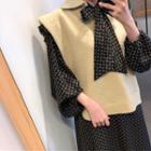 Collared Knit Vest / Crescent Print Long-sleeve Midi Dress