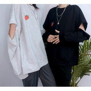 Long-sleeve Strawberry Print Cutout T-shirt