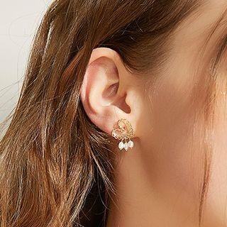 Faux Pearl Lace Heart Earring