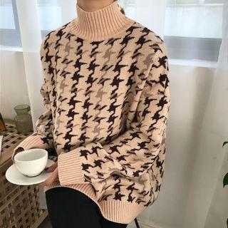 Houndstooth Mock Neck Sweater