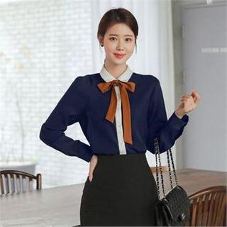 Contrast-collar Blouse With Tie