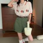 Short-sleeve Floral Knit Polo Shirt / Shorts