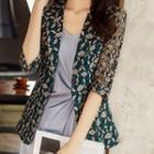 Elbow-sleeve Leaf Pattern Blazer